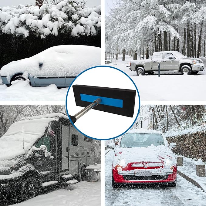 Snow Broom for Car, 33" to 81" Snow Brush for SUV Truck Car Windshield No-Scratch Snow Removal Telescopic Extension Pole with Push/Pull Foam Head with Comfort Foam Handle