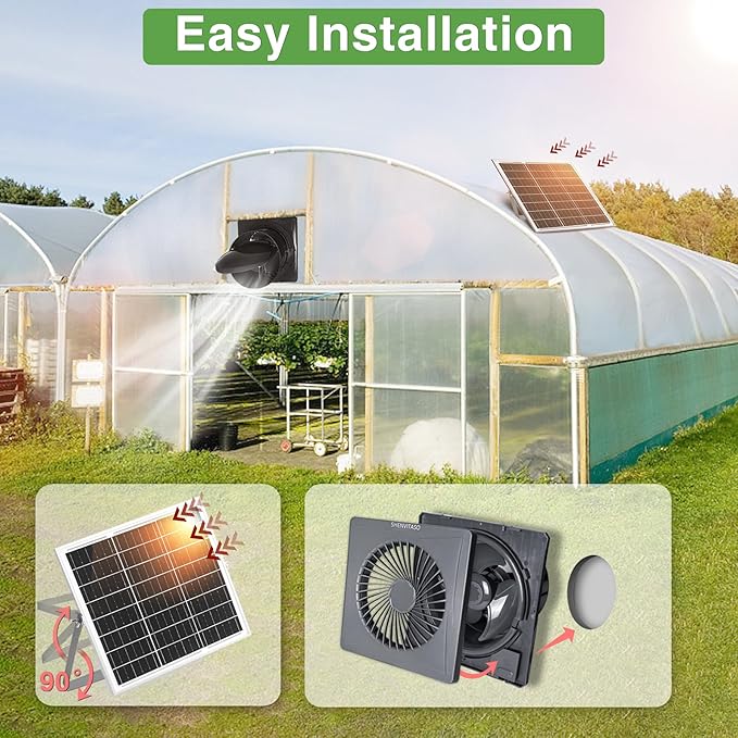 Solar Exhaust Fan, 25W Solar Panel + 8" Ventilation Vent Fan, with Power Adapter, Anti-backflow Valve, High Speed Solar Powered Exhaust Fan with Bracket for Shed, Chicken Coop, Greenhouse, Dog House