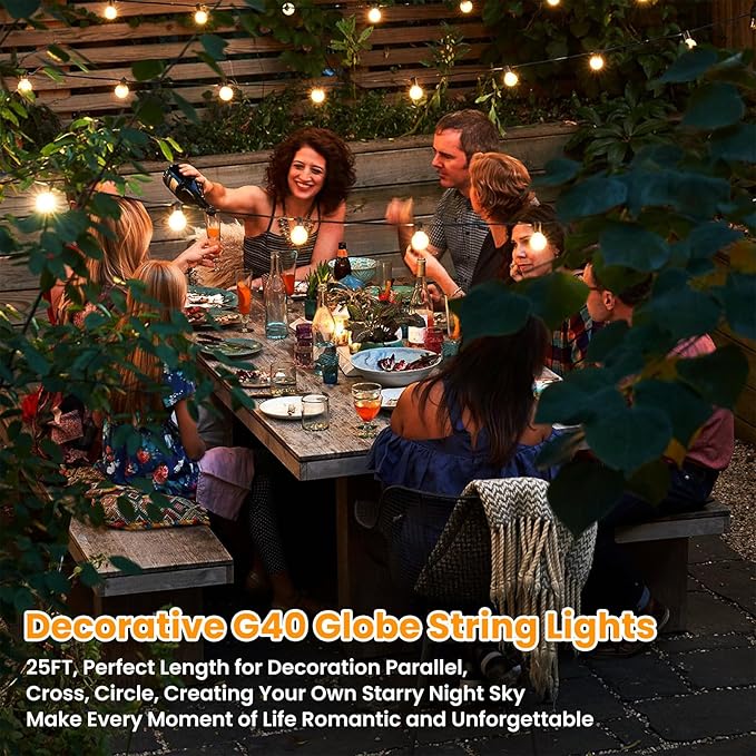 25FT Outdoor G40 LED Globe String Lights Dimmable Waterproof Shatterproof Light Strings with 13 Bulbs Connectable Commercial Hanging Lights for Christmas Patio House Backyard Balcony Party