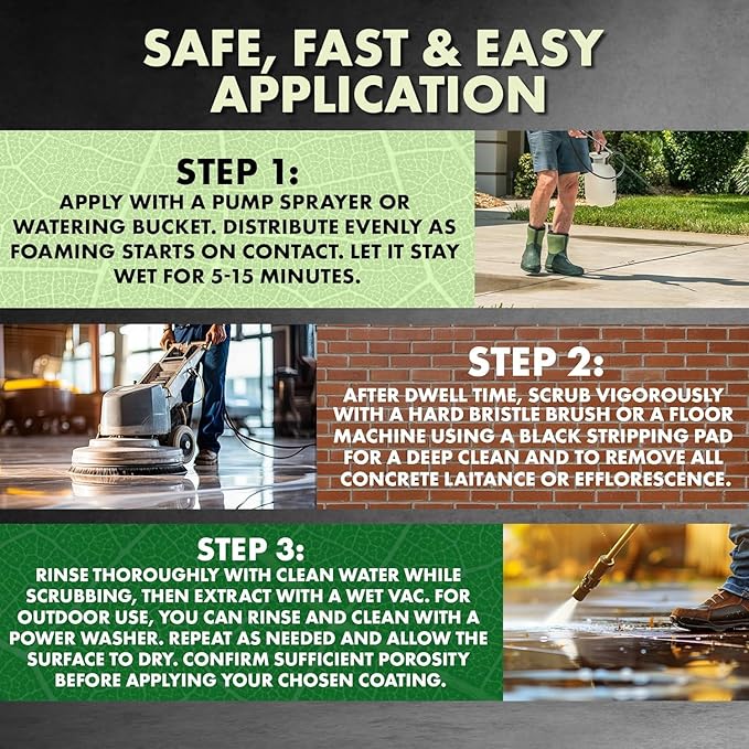 Eco Etch Pro Concrete Cleaner & Etcher Dissolver - Efflorescence, Rust & Dirt Remover from Brick, Driveway, Garage - Gentle Substitute for Citric Acid - Non-Toxic & Safe - 55 Gallon