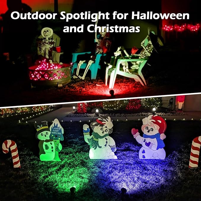 Spotlight Outdoor, 2700K Warm White 10W LED Landscape Spot Lights with RGB 3 Lenses, IP67 Waterproof, 120V Plug-in for Holiday & Everyday Decor in Yard Garden Lawn Tree(1 Pack, Black)