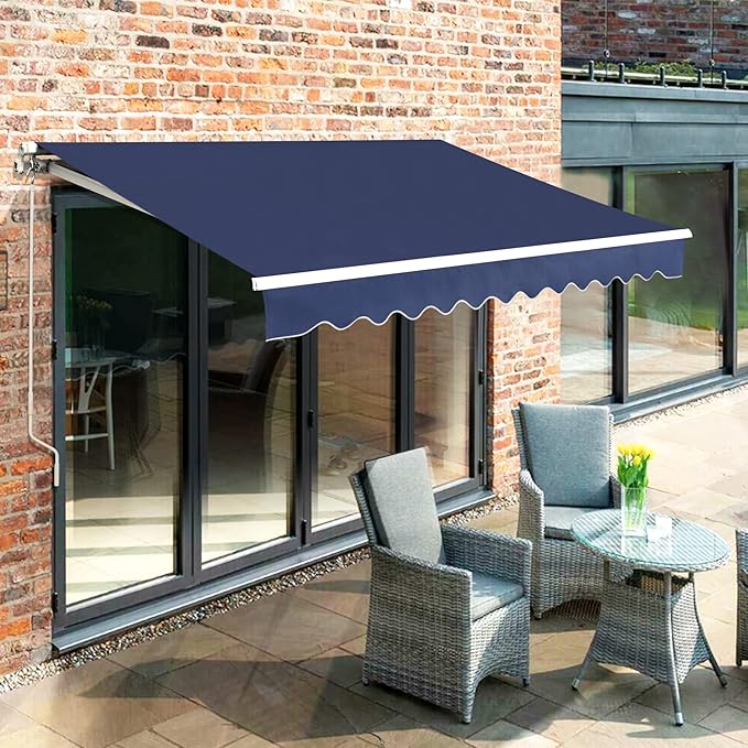 MCombo 13.2x7.8 Feet Manual Retractable Patio Door Window Awning Sunshade Shelter Outdoor Canopy,1308 (Dark Blue, 13.2'(L) x 7.8'(W))