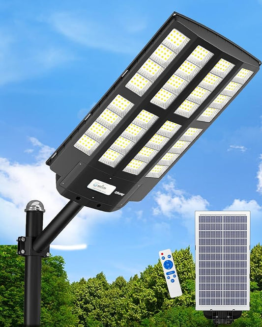 Ofuray Of-6200W Solar Street Lights Outdoor, 620000LM Solar Security Flood Light Parking Lot Lights Dusk to Dawn, 6500k Waterproof Led with Remote Control Motion for Street,Court,Barn