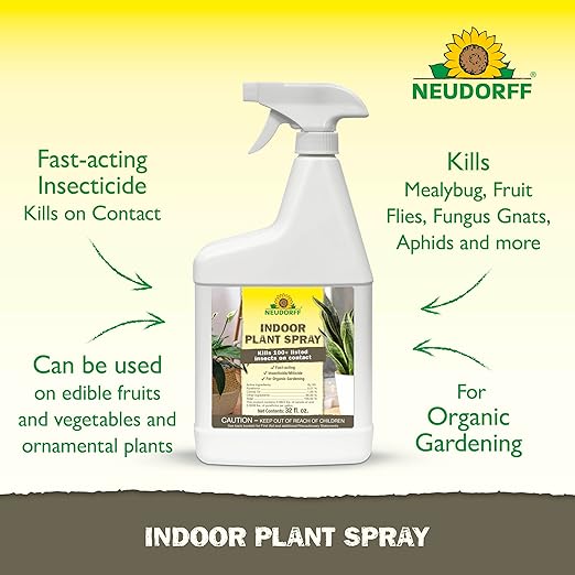 Neudorff Indoor Plant Spray for House Plants & Greenhouse, Kills Spider Mites, and Scale and 100+ Listed Insects on Contact for Organic Gardening, Contact Insecticide, Ovicide (32 oz)