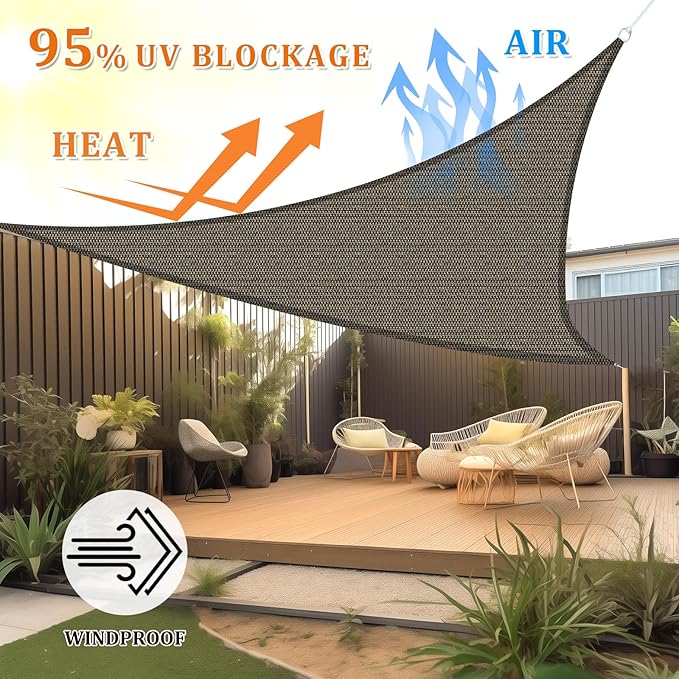 Shade&Beyond Sun Shade Sail Breathable UV Block Outdoor Covering Cloth for Backyard, Pool, 7'X8'X10.6', Mocha (Customized Available)