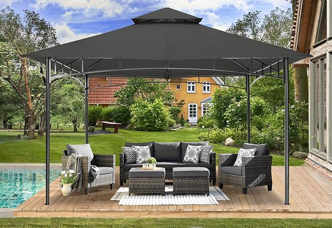 MASTERCANOPY Outdoor Garden Gazebo for Patios with Stable Steel Frame (10x12, Dark Gray)
