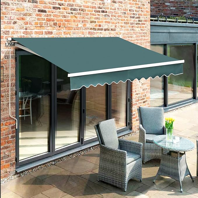 MCombo 11.5x9.5 Feet Manual Retractable Patio Door Window Awning Sunshade Shelter Outdoor Canopy, 1210 (Green, 11.5'(L) x 9.5'(W))