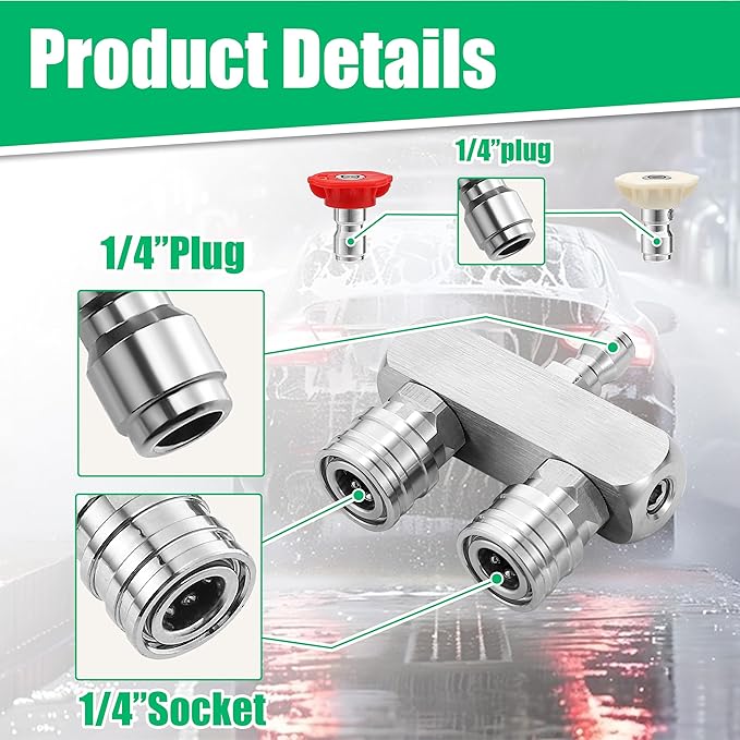 2-in-1 Pressure Washer Tips, Dual Pressure Washer Nozzle Tip with 8 Power Washer Spray Tips (0°/15°/25°/40°), 5000 PSI High Pressure Nozzle Set, 1/4" Quick Connect for Cars/Driveways/Patios