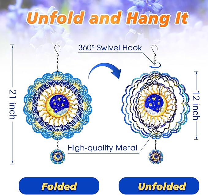 Metal Wind Spinners Outdoor Hanging Zodiac Signs Wind Spinner Moon Wind Catcher Outdoor Hanging Decor Wind Chime Metallic Wind Spiral, Wind Spinners for Yard and Garden Patio Porch, Worth Gift