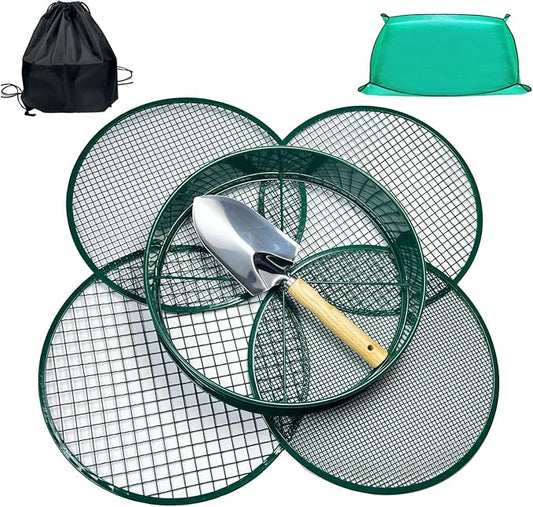 Soil Sifter for Gardening, 12 Inch Green Soil Sifter with 4 Replaceable Fine Screens and Shovel, Sieve for Sand Rocks Dirt Compost