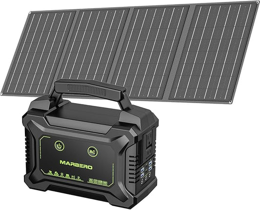 MARBERO 200W Portable Camping Generator 222Wh High Capacity Power Bank with 40W Solar Panel, Multi-Output Ports Charging for IPhone,Laptops, Cameras,Drones, Suitable for Outdoor Camping, RV