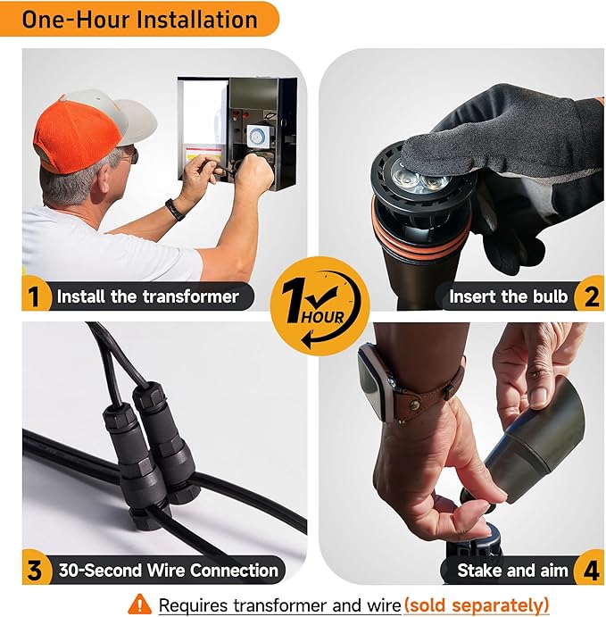 Spot Light Brass - Outdoor Landscape Spotlights 12V, LED Low Voltage Landscaping Uplights, All Weather Hard-Wired Bronze for Backyard Lawn with Day Light Changeable Bulbs (8 Pack)