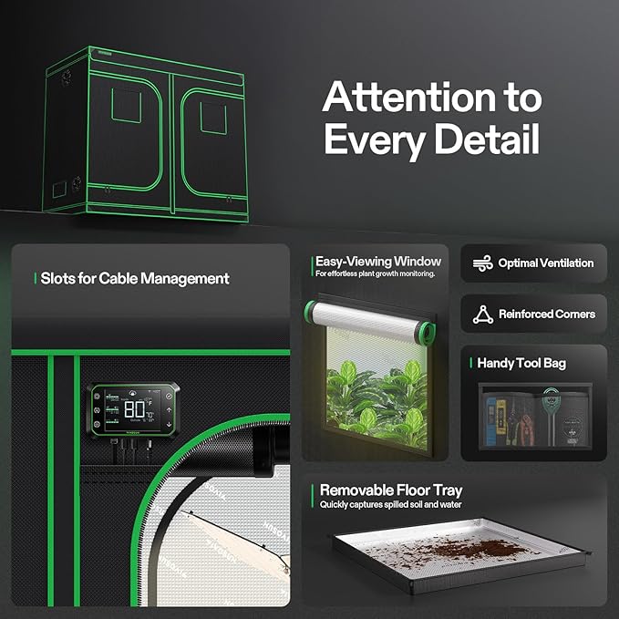 VIVOSUN S848 4x8 Grow Tent, 96"x48"x80" High Reflective Mylar with Observation Window and Floor Tray for Hydroponics Indoor Plant for VS4000/VSF4300