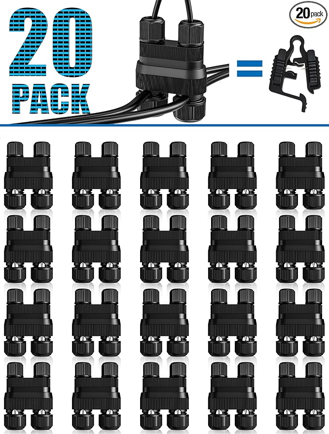 SUNVIE Fastlock2 Low Voltage Wire Connector Landscape Lighting Connectors Waterproof 12-18 Gauge Wire Connectors for Low Voltage Landscape Lights Outdoor Landscape Path Lights, 20 Pack
