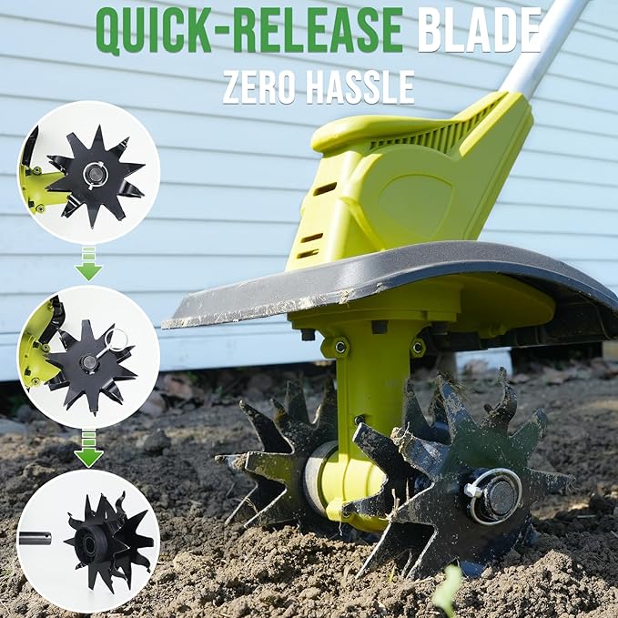 20V Cordless Tiller Cultivator with 48 Steel Tines, 9-inch Wide Battery Powered Garden Cultivator, Mini Tiller for Lawn/Gardening/Soil Cultivation(2*2Ah Battery and Fast Charger Included)