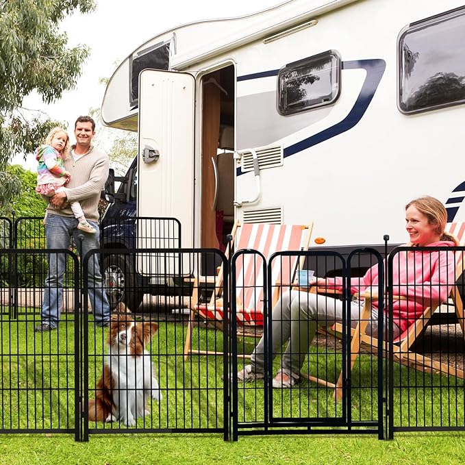 32 in(H) Decorative Garden Fence with Gate, 8 Panels Total 17.7 Ft(L) Heavy Duty Iron Animal Barrier Fence for Yard,Suitable for Indoor Pet Or Outdoor Dog Fencing, Garden Border Fence