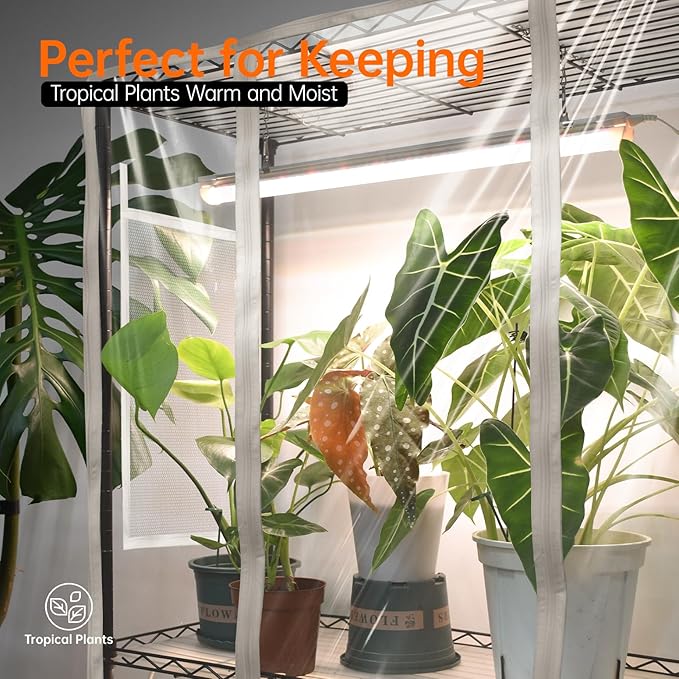 Indoor Greenhouse with Grow Light, Mini Green House with 5 Pack T8 Full Spectrum Plant Lights, Plant Shelf with Tent for Indoor Plant, Seed Starting, Seed Tray, 35.4"x13.8"x71"