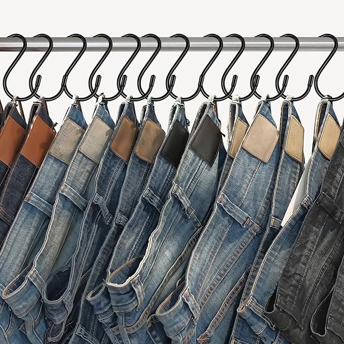 12 Pack 4 Inch S Hooks for Hanging Plants,Heavy Duty S Hook Vinyl Coated Non Slip Clothes Black S Hooks Pot Rack Closet Hooks for Hanging Plants, Clothes, Kitchen Utensil, Pots, Pans, Bags