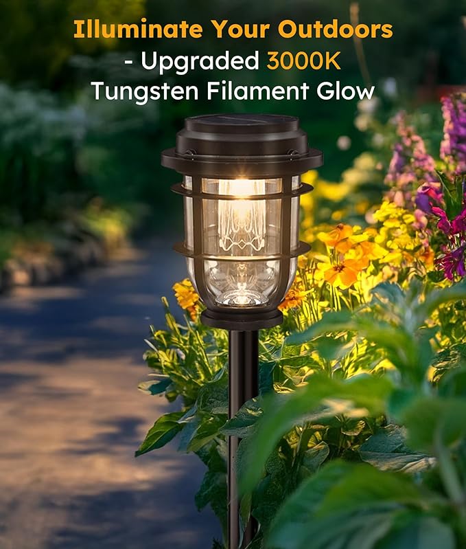2-Pack Solar Pathway Lights, Bright Auto Garden Lights Decor - Durable Landscape Lighting for Lawn, Patio, Walkway, Driveway, Housewarming Gifts Idea