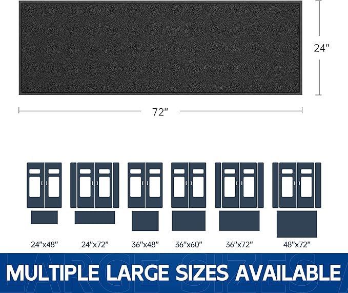Sturdy Front Door Mat, 72" x 24" Heavy Duty Indoor Outdoor Doormat for Entryway, Fade Resistant, Waterproof Low Profile Entry Mat, Non Slip Welcome Mat for Outside Entrance, Patio, Home