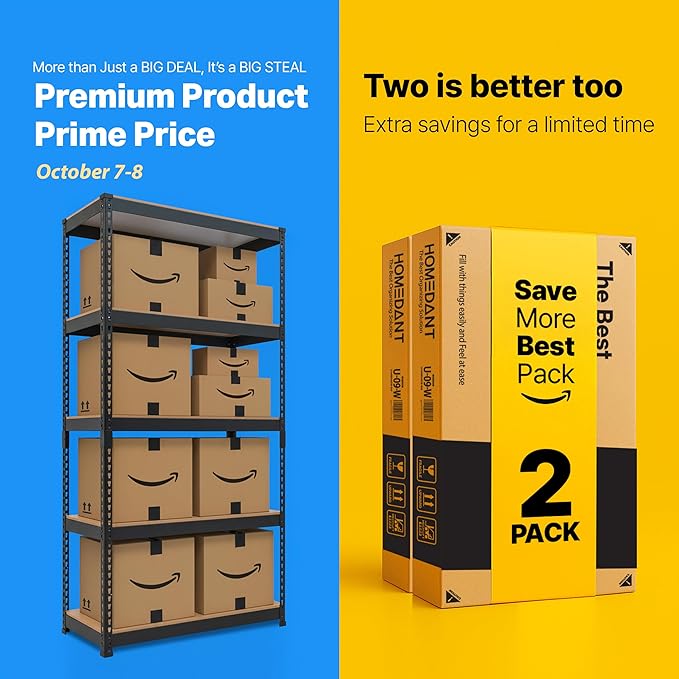 HOMEDANT 28"W x 12.3"D x 59.5"H 5-tier Boltless Metal Shelving Unit Adjustable Garage Storage Utility Rack Heavy Duty Shelves Organization Multipurpose Shelf Warehouse Kitchen Living Room pantry 2Pack