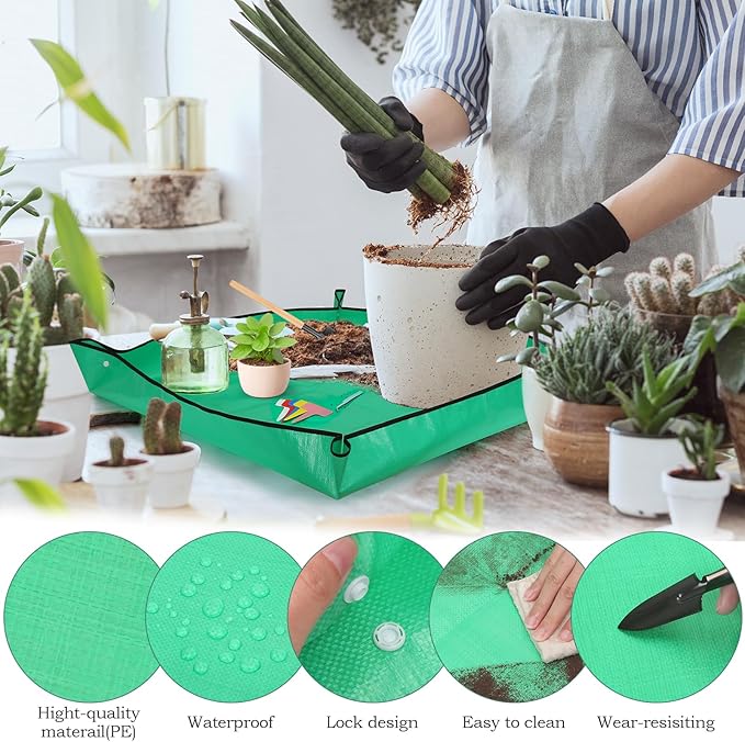 2Pcs Repotting Mat - Large 39'' & Small 26'' Foldable Waterproof Plant Gardening Mat with Accessories, Portable Potting Tray for House Plants & Succulents