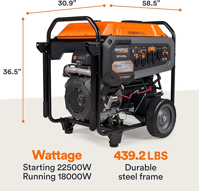 Generac 22,500/18,000-Watt Portable Gas Generator - Electric Start - Home Backup or RV Ready - Heavy Duty Frame - Quiet, Long Runtime, Emergency Power - 49-State Compliant