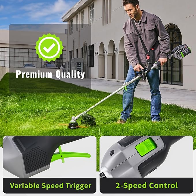 60V Lithium Ion Cordless String Trimmer, 17 Inch Two Speed Brushless String Trimmer with 5.0Ah Battery and Charger