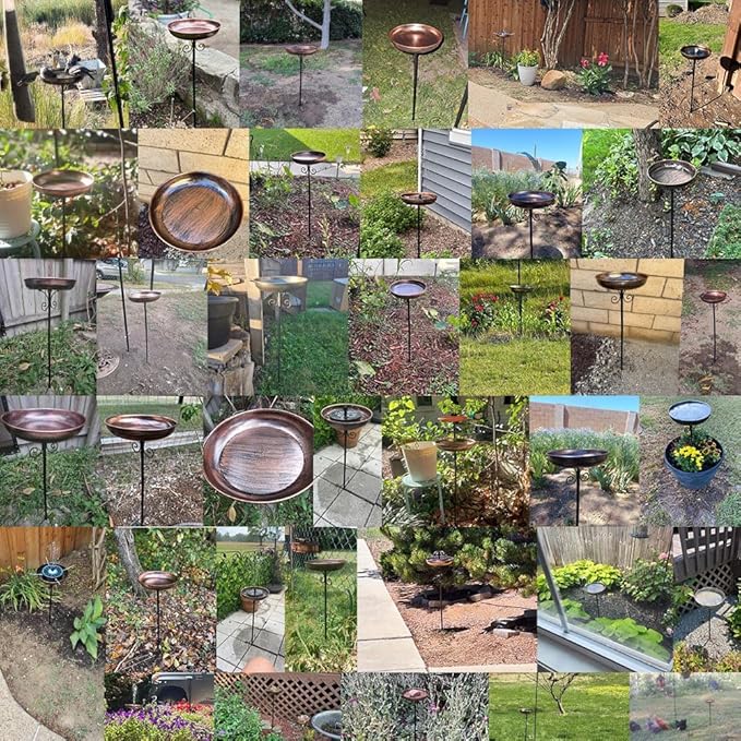 Metal Bird Bath for Outdoors, 12" Dia Bowl with Stable Upgrades Stake Birdbaths Garden Yard Lawn Decor 0.7 Gallon