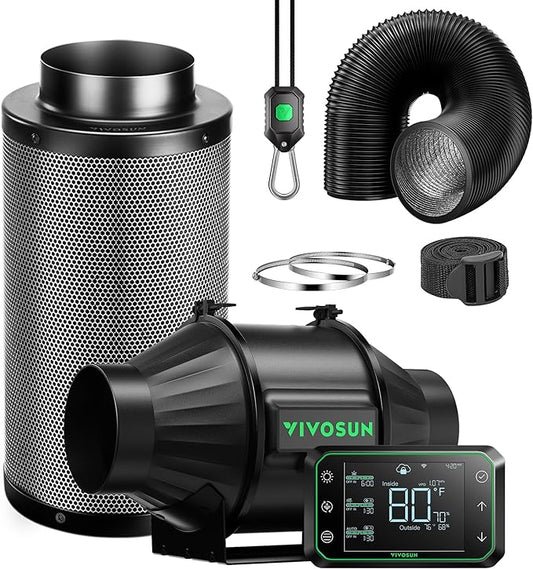VIVOSUN Smart Air Filtration PRO T4 Kit 4", AeroZesh T4 Inline Duct Fan w/GrowHub E42A Temp. Humidity WiFi-Controller, Carbon Filter & Ducting, Cooling & Ventilation System for Grow Tent, Hydroponics