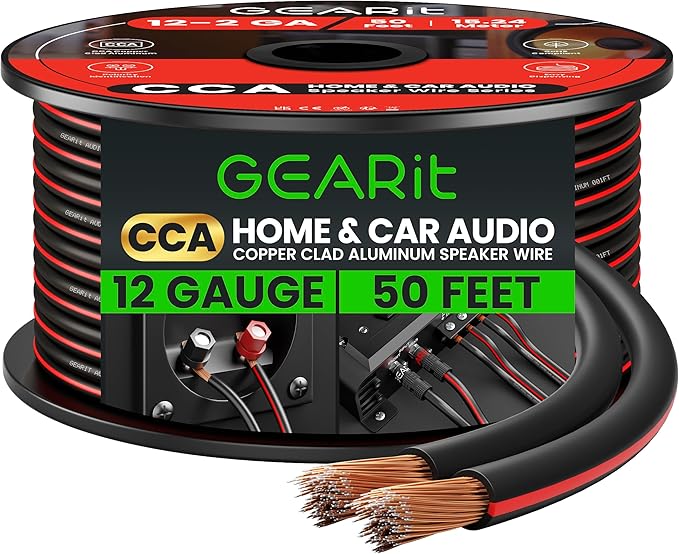 12AWG Speaker Wire, GearIT Pro Series 12 AWG Gauge Speaker Wire Cable (50 Feet / 15.24 Meters) Great Use for Home Theater Speakers and Car Speakers Black