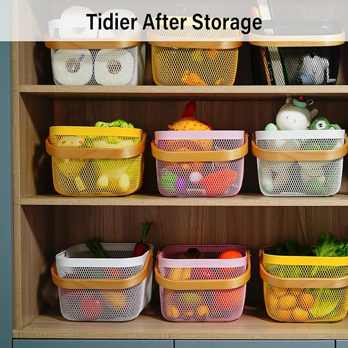 Metal Mesh Steel Harvest Basket, Rectangle Wire Garden Basket with Handle – Multi-Functional Storage Organizer for Gathering Vegetables, Fruits, Kitchen, Garden, Picnic & Cabinet (Blue)