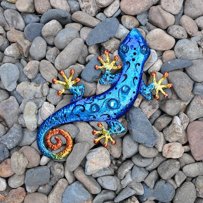 Metal Outdoor Blue Gecko Wall Decor Lizard Wall Art Suitable for Fence Yard Garden Decoration 13.5 * 8.5Inch