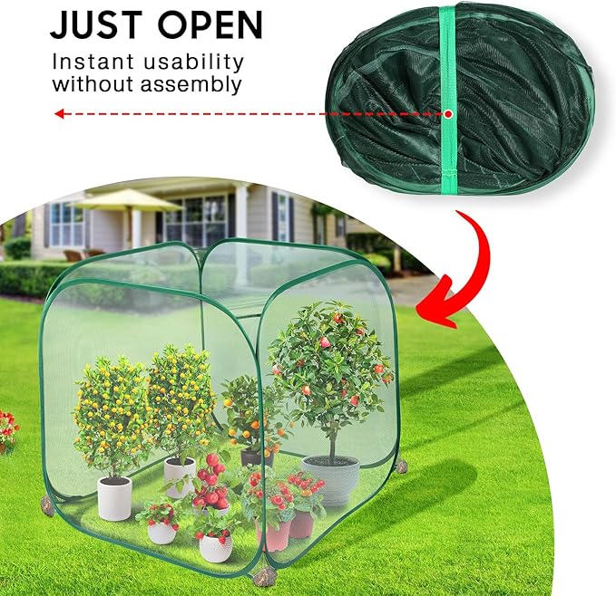 MIAOKE Pop Up Mesh Plant Cover, 35.4x35.4x38.2 Inch No Build Garden Netting Protection Against Insects, Raised Bed Cover for Barrier Against Insects for Vegetable Plant Fruit Animals