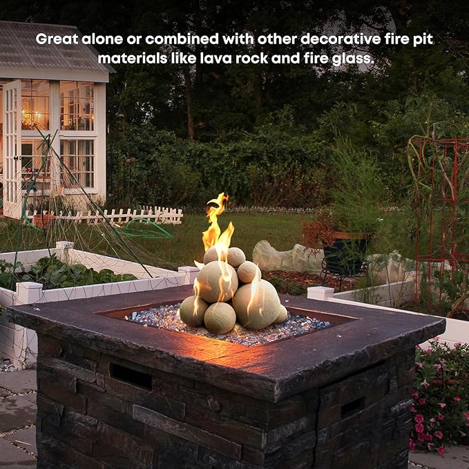 Stanbroil 12 Pack Ceramic Fire Balls, Mixed 4 Sizes Fireplace Balls, Modern Accessory for Fire Pit, Fire Bowl, and Fireplace, Beige