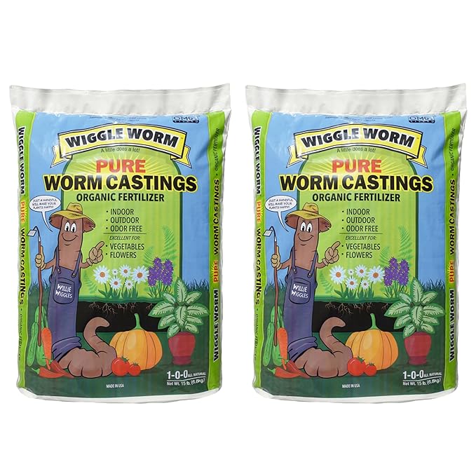 100% Pure Organic Worm Castings Fertilizer, 15-Pounds (2 Pack) - Improves Soil Fertility and Aeration for Houseplants, Vegetables, Gardens, and More – OMRI-Listed and Mineral-Dense