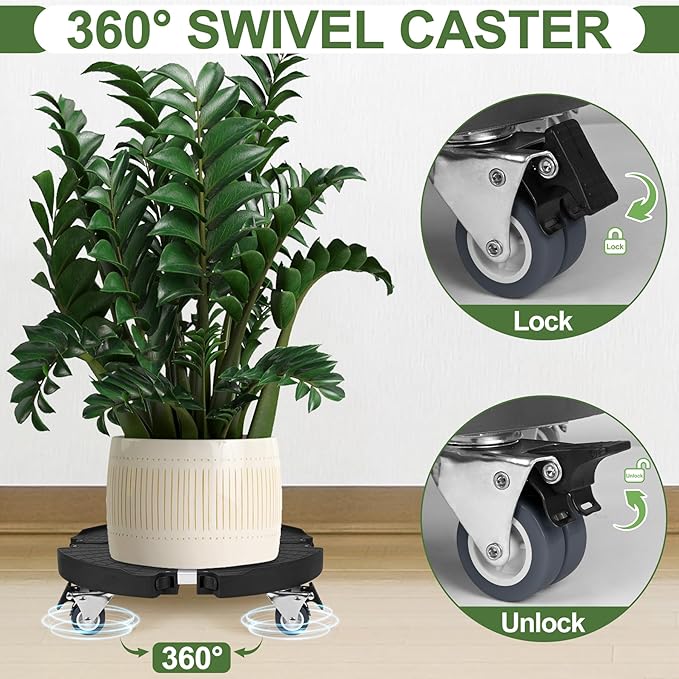 2 Pack Plant Caddy Stands with 360° Wheels Adjustable 15-22 Inch Rolling Plant Stands Heavy Duty Large Plant Carts Dolly with Casters 440lbs Capacity for Large Planter, Garden Pot, Flower Pot, Black