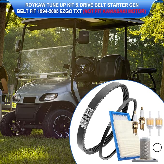Roykaw EZGO TXT Golf Cart Tune Up Kit w/Drive Belt & Starter Generator Belt for 1994-2005 with 295/350cc 4 Cycle Robbins Motor