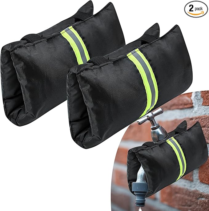 2Pcs Outdoor Faucet Cover for Winter Freeze Protection Frost Proof Insulated Spigot Freeze Miser Reusable Waterproof Water Faucet Insulation Wrap with Reflective Strip for Garden Yard Outside Hose Bib
