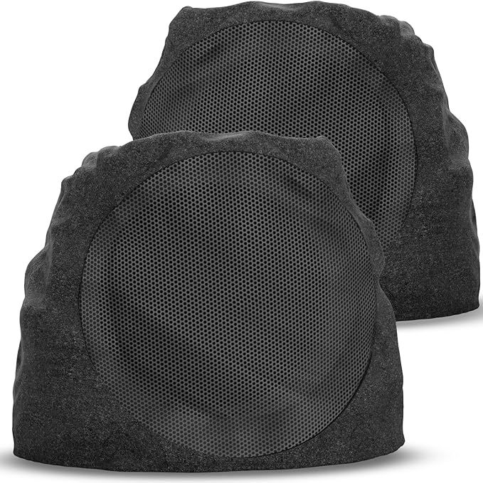 Outdoor Speakers Solar Powered & USB-C Charging, Rock Speaker TWS Pairing Wireless Outdoor Speaker Bluetooth 5.4, LED Light Show, Waterproof, ideal for Backyard BBQ, Garden, Poolside(2-Pc,Black)