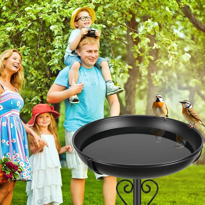 Metal Bird Bath for Outside, Vintage Freestanding Birdbaths with Metal Stake, Upgraded 5 Pronged Base Birdfeeder Feeder Bowl for Outdoors Garden Patio Yard Lawn Decor (Black)