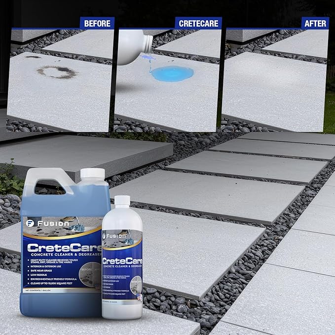 Fusion CreteCare: The Ultimate Concrete Cleaner and Driveway Oil Stain Remover for Garage Floors - Oil and Grease Remover, Super Clean Degreaser, and Outdoor Concrete Stain Solution (128 Fl Oz)