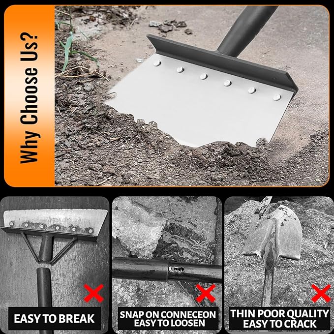 Garden Flat Shovel Scraper, Heavy Duty Floor Scraper with 59 Inch Long Handle, Outdoor Multifunctional Weed Cleaning Shovel for Gardening Edging Trenching Weeding and Removing Snow, Weeds, Dirty, Moss