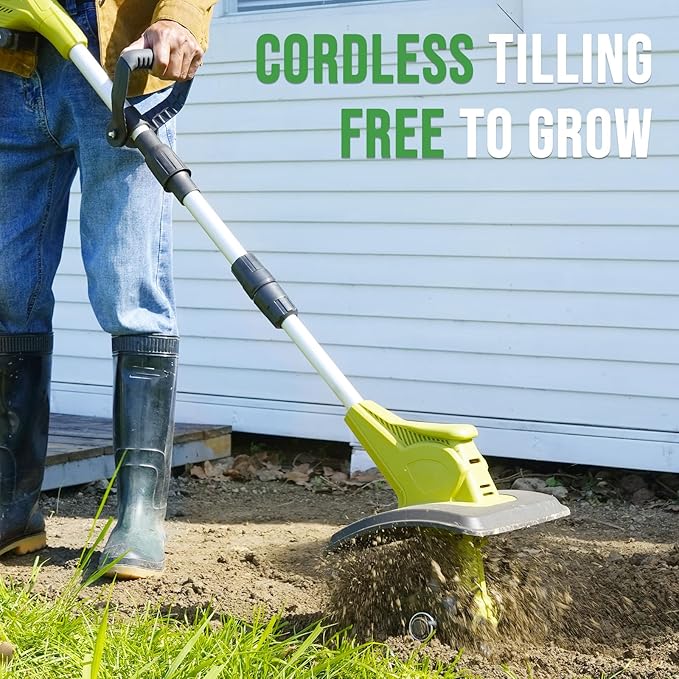 20V Cordless Tiller Cultivator with 48 Steel Tines, 9-inch Wide Battery Powered Garden Cultivator, Mini Tiller for Lawn/Gardening/Soil Cultivation(2*2Ah Battery and Fast Charger Included)