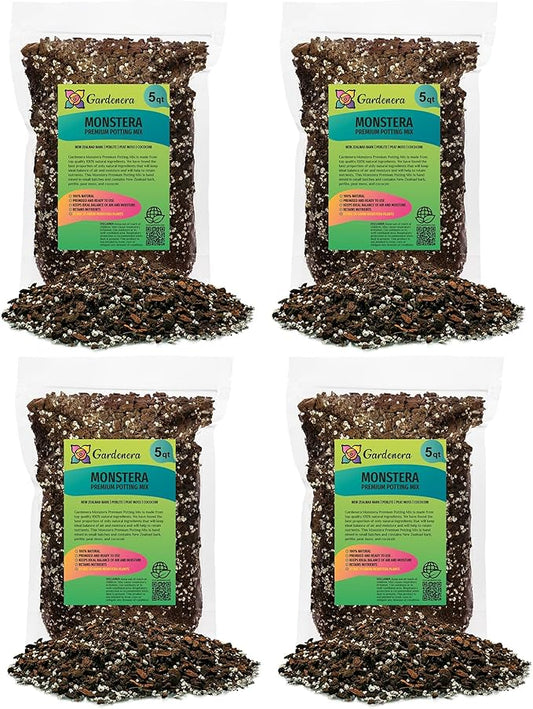 Premium Monstera Soil Mix by Gardenera - 20 Quart - Perfect Drainage and Moisture Retention for Swiss Cheese Plant (4 Bags of 5 Quart)