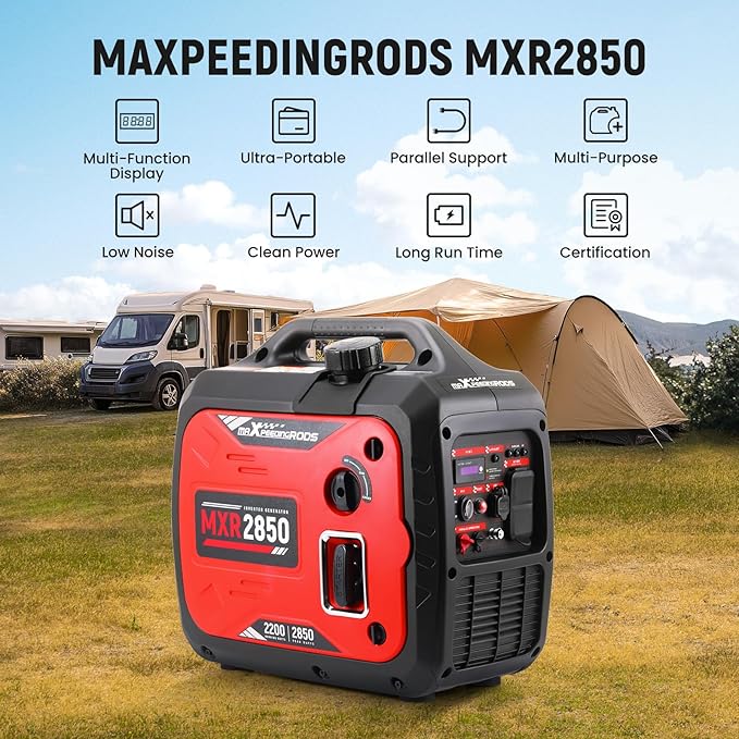 maXpeedingrods 2850 Watt Portable Inverter Generator,Gas Powered, EPA Compliant with CO Alarm, Compact and Lightweight for Outdoor Camping, RV Ready and Home