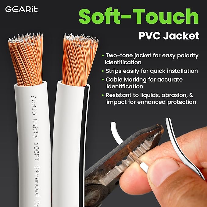 12AWG Speaker Wire, GearIT Pro Series 12 AWG Gauge Speaker Wire Cable (50 Feet / 15.24 Meters) Great Use for Home Theater Speakers and Car Speakers White
