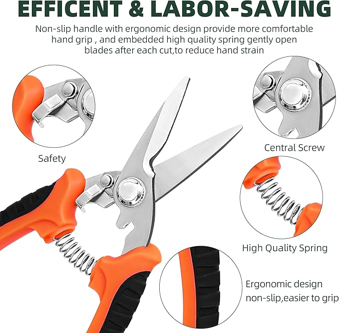 3 Pack Garden Pruning Shears, Stainless Steel Shears, Gardening Shears, Scissors, Garden Clippers, Pruning Snips, Pruning Shears for Gardening Tools(Orange)