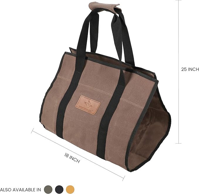 WHITEDUCK TUFF Large Firewood Carrier 21 Oz. Heavy Duty Waxed Canvas Log Carrier Holder for Fireplace, Carrying Wood Indoor & Outdoor (Brown, Rectangle (39"x18"))