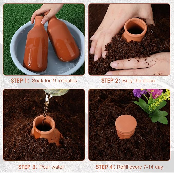 2 Pcs 24oz Ollas Terracotta Watering Pots Self Watering Planter Insert Terracotta Globes Clay for Outdoor Indoor Garden Plants, Easy to Refill